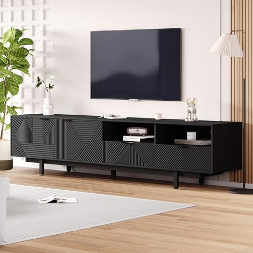 Crlnaup Moderner böhmischer TV-Schrank abstrakte Schwarze geometrische Linien TV-Schrank Moderne minimalistische Schranktür Dekoration mit Stauraum 200 * 40 * 51cm, maximale Kapazität 90 Zoll TV von Crlnaup