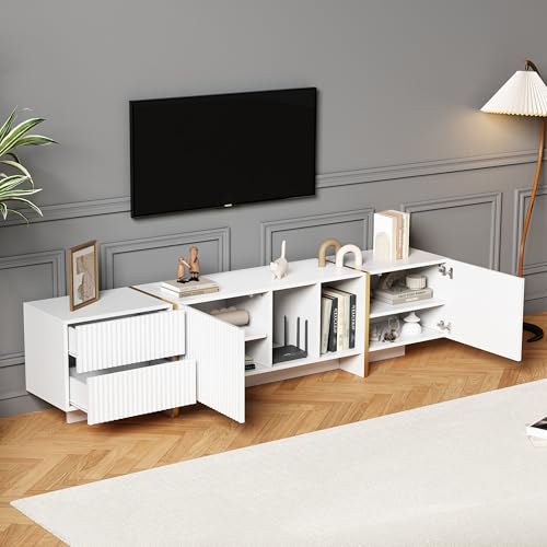 Crlnaup Moderner luxuriöser vertikaler, mattierter TV-Schrank mit Mehreren Aufbewahrungsfunktionen für Fernseher bis zu 80 Zoll. TV-Schrank Wohnzimmer 190 * 35 * 45.5cm (Weiß) von Crlnaup