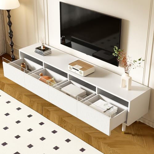 Crlnaup Moderner weißer TV-Schrank 178 cm – Minimalistisches Design, große Aufbewahrung, 4 Schubladen, MDF & Acryl, ideal für Wohnzimmer – stabil, stilvoll & vielseitig einsetzbar von Crlnaup