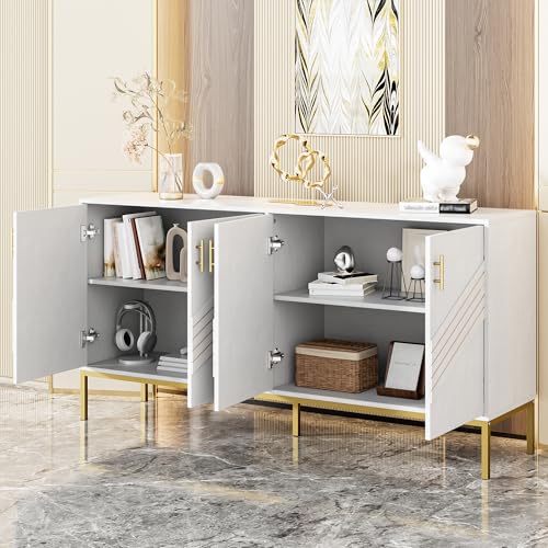 Crlnaup Modernes Sideboard mit 4 Türen – Stilvolles Design in Weiß & Gold, MDF-Korpus mit Metallbeinen, große Kapazität, höhenverstellbare Regale – für Wohnzimmer, Esszimmer & Flur Crlnaup Modernes Sideboard mit 4 Türen – Stilvolles Design in Weiß & Gold, MDF-Korpus mit Metallbeinen, große Kapazität, höhenverstellbare Regale – für Wohnzimmer, Esszimmer & Flur von Crlnaup