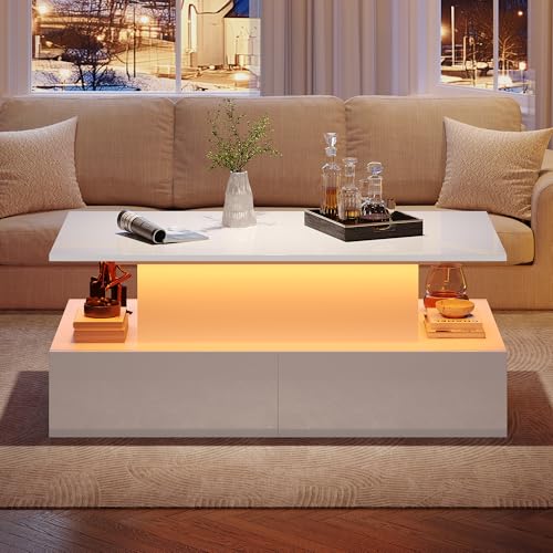 Crlnaup Modernes Weiß Hochglanz-Couchtisch mit LED-Beleuchtung und 4 Schubladen – Stilvoller 90x55x41 cm Beistelltisch mit Stauraum, Belastbar bis 30 kg Crlnaup Modernes Weiß Hochglanz-Couchtisch mit LED-Beleuchtung und 4 Schubladen – Stilvoller 90x55x41 cm Beistelltisch mit Stauraum, Belastbar bis 30 kg von Crlnaup