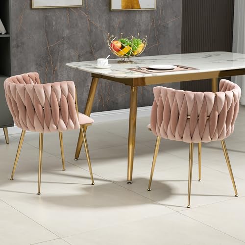 Crlnaup Modernes luxuriöses Samt-Esszimmerstuhl-Set mit goldenen Metallbeinen, elegantem handgewebtem Design und weichen Kissen für Esszimmer, Wohnzimmer und Schlafzimmer (2er-Set) von Crlnaup