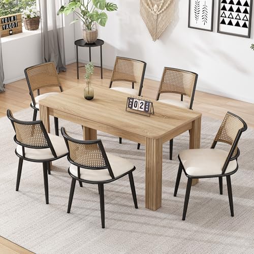 Crlnaup PU-Sitz,Rattan-Rückenlehne,Wohnzimmer,Schlafzimmerstuhl,Schwarz von Crlnaup