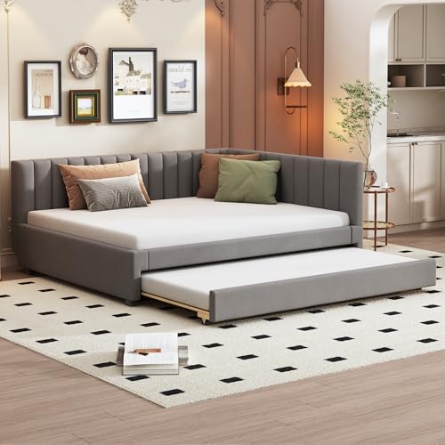 Crlnaup Polsterbett 140 * 200, Ausziehbares Schlafsofa, Multifunktionsbett mit Lattenrost, Jugendbetten Kinderbetten Gästebetten, Samtstoff Grau von Crlnaup