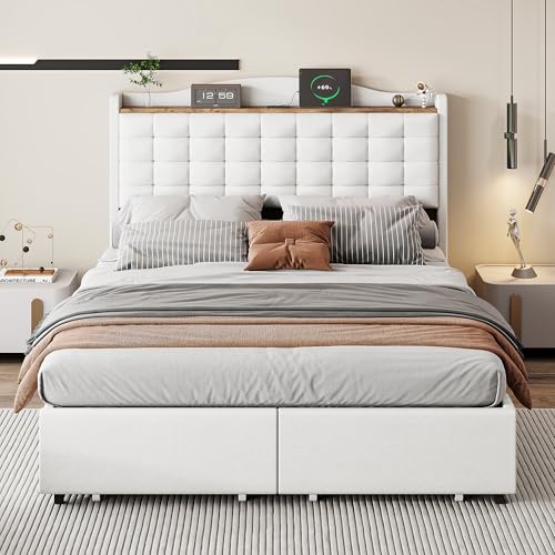 Crlnaup Polsterbett 140 * 200 cm, Nachttisch mit USB-Ladeanschluss und Ablage, Doppelflachbett mit 4 Schubladen, Leinenstoff Beige Crlnaup Polsterbett 140 * 200 cm, Nachttisch mit USB-Ladeanschluss und Ablage, Doppelflachbett mit 4 Schubladen, Leinenstoff Beige von Crlnaup