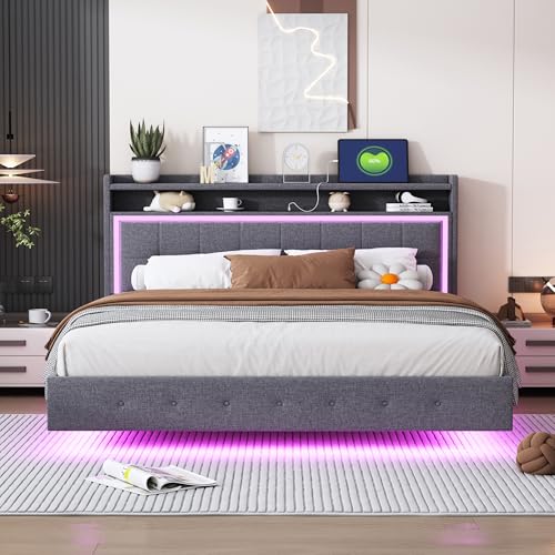 Crlnaup Polsterbett 160 * 200, mit USB-Steckdose und LED-Licht, Bett kann am Kopfende des Bettes platziert Werden, verstecktes Fußdesign, Doppelflachbett, Leinenstoff Grau Crlnaup Polsterbett 160 * 200, mit USB-Steckdose und LED-Licht, Bett kann am Kopfende des Bettes platziert Werden, verstecktes Fußdesign, Doppelflachbett, Leinenstoff Grau von Crlnaup
