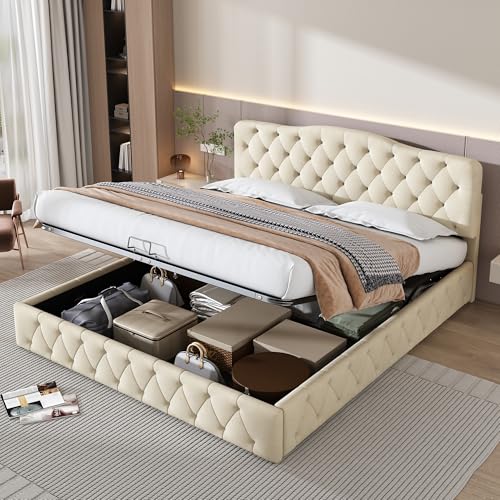 Crlnaup Polsterbett 180 * 200 mit Lattenrost und Kopfteil, Jugendbett, Polsterbett mit höhenverstellbares Kopfteil, Stauraumbett, Holzlattenunterstützung, Einfache Montage, Samt, beige Crlnaup Polsterbett 180 * 200 mit Lattenrost und Kopfteil, Jugendbett, Polsterbett mit höhenverstellbares Kopfteil, Stauraumbett, Holzlattenunterstützung, Einfache Montage, Samt, beige von Crlnaup