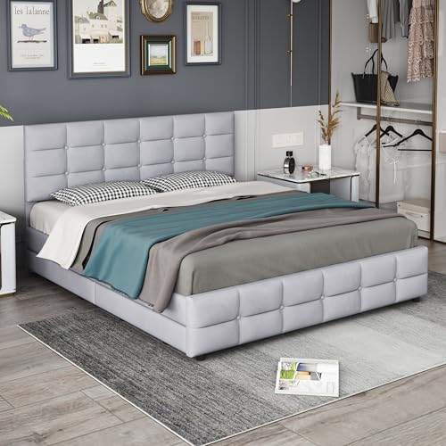 Crlnaup Polsterbett 180 x 200 cm, Doppelbett mit 4 Schubladen, Lattenrost und Rückenlehne, Hautfreundliches Doppelbett aus Samtstoff für Erwachsene und Jugendliche, Grau (Matratze Nicht enthaltet) von Crlnaup