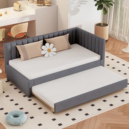 Crlnaup Polsterbett 90 * 200, Ausziehbares Schlafsofa, Multifunktionsbett mit Lattenrost, Jugendbetten Kinderbetten Gästebetten, Samtstoff Grau Crlnaup Polsterbett 90 * 200, Ausziehbares Schlafsofa, Multifunktionsbett mit Lattenrost, Jugendbetten Kinderbetten Gästebetten, Samtstoff Grau von Crlnaup