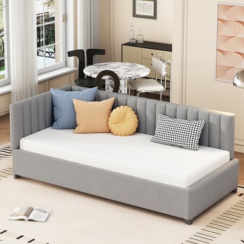 Crlnaup Polsterbett Sofabett 90 * 200 Multifunktionsbett mit Lattenrost Hautfreundlicher Samtstoff Grau von Crlnaup