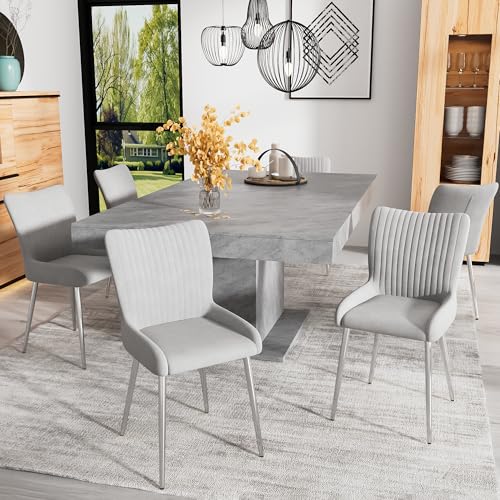 Crlnaup Samt-Esszimmerstuhl, 2er-Set, luxuriös, Wohnzimmer, Schlafzimmer, Lounge-Stuhl mit Vier Silberne Metallstützbeinen, Lendenwirbelstütze,Grau von Crlnaup