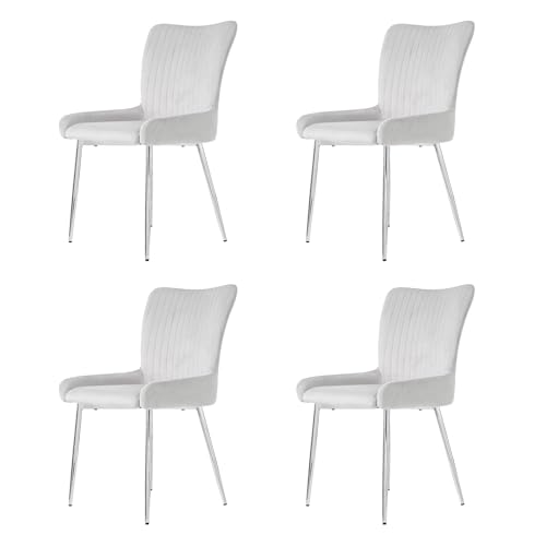 Crlnaup Samt-Esszimmerstuhl, 4er-Set, luxuriös, Wohnzimmer, Schlafzimmer, Lounge-Stuhl mit Vier Silberne Metallstützbeinen, Lendenwirbelstütze,Grau von Crlnaup