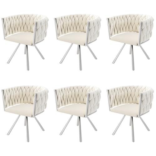 Crlnaup Samt-Esszimmerstuhl, 6er Set, einzelner Heller Luxus-Wohnzimmer-Schlafzimmer-Drehstuhl, Freizeit-Drehstuhl mit Vier Stützbeinen aus Metall, beige+Silber von Crlnaup