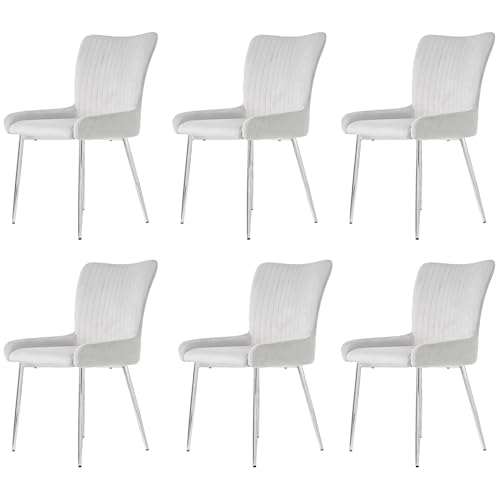 Crlnaup Samt-Esszimmerstuhl, 6er-Set, luxuriös, Wohnzimmer, Schlafzimmer, Lounge-Stuhl mit Vier Silberne Metallstützbeinen, Lendenwirbelstütze,Grau von Crlnaup