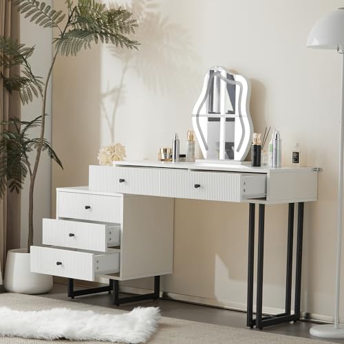Crlnaup Schminktisch, Kosmetiktisch-Set mit Spiegel und Beleuchtung, ausziehbare Tischplatte, 3-farbige LED-Beleuchtung, Maße: B100/H76/T40 cm (ohne Hocker) von Crlnaup