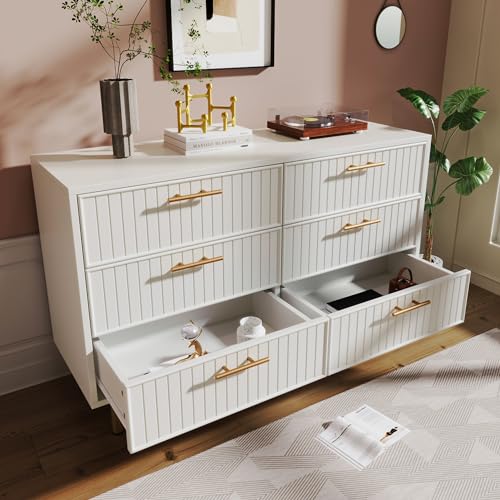 Crlnaup Schubladenkommode Kommode mit 6 Schubladen, Weiß Sideboard Highboard für Schlafzimmer & alle Wohnräume, Weiß -H75/B120/T40 cm von Crlnaup