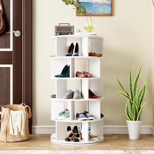 Crlnaup Schuhregal, drehbarer Winkel, weiß rund, 5 Ebenen, Höhe 115 cm, Breite 60 cm von Crlnaup