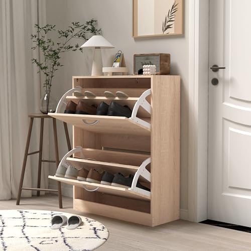 Crlnaup Schuhschrank aus Holz für den Eingangsbereich, Vintage Holzmaserung Schuhschrank mit 2 Klapptüren Crlnaup Schuhschrank aus Holz für den Eingangsbereich, Vintage Holzmaserung Schuhschrank mit 2 Klapptüren von Crlnaup