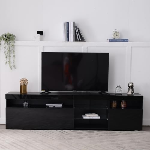 Crlnaup Schwarz moderner TV-Schrank, helles Panel, Variable LED-Beleuchtung, Wohn- und Esszimmer 180cm von Crlnaup