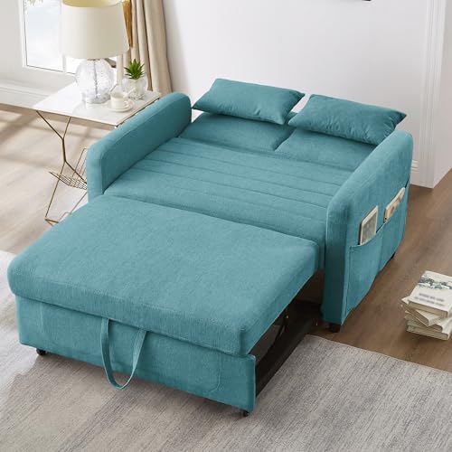 Crlnaup [Sofabett mit Schlaffunktion] Zweisitzer-Klappsofa, ausziehbares Design, schlicht und modern, zeitgemäßer Stil, dreistufig verstellbare Rückenlehne, atmungsaktiver Baumwoll-Leinen-Stoff von Crlnaup
