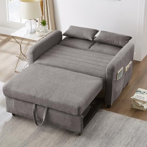 Crlnaup [Sofabett mit Schlaffunktion] Zweisitzer-Klappsofa, ausziehbares Design, schlicht und modern, zeitgemäßer Stil, dreistufig verstellbare Rückenlehne, atmungsaktiver Baumwoll-Leinen-Stoff von Crlnaup