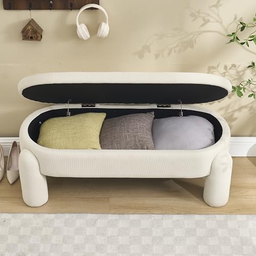 Crlnaup Stilvolle und Moderne Aufbewahrungsbank für Schlafzimmer, Garderobe, Eingang und Wohnzimmer mit Stauraum, hochwertiger Chenille-Stoff mit Massivholzrahmen, rutschfeste Bank (beige) von Crlnaup