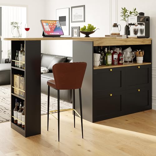 Crlnaup Um 360° drehbarer Bartisch (Hauptkörper 105 x 39 x 102 cm), mit 4 Schubladen und offenen Ablagen, geeignet für Esszimmer/Arbeitszimmer/Wohnzimmer usw von Crlnaup