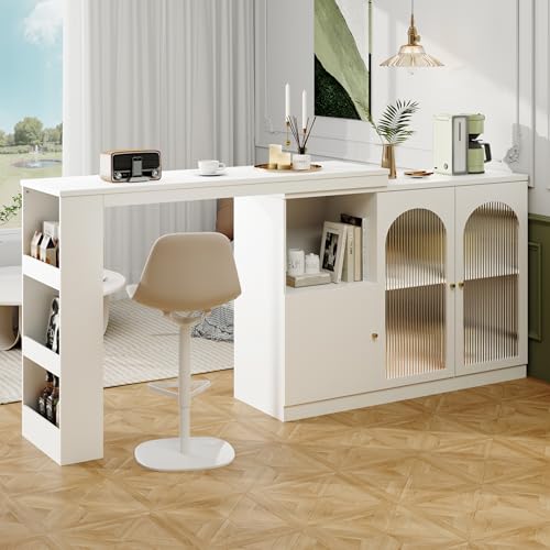 Crlnaup Um 360° drehbarer Bartisch (Hauptkörper 120 x 40 x 97 cm), moderner und einfacher weißer rotierender ESS- und Barschrank, multifunktionaler Aufbewahrungsschrank mit Glastür von Crlnaup
