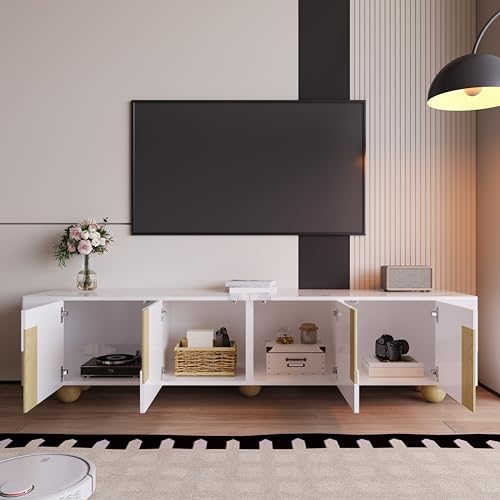 Crlnaup Weißer TV-Schrank 180 cm, 4 Türen, Elegantes Design, Marmoroptik-Oberfläche, kugelförmige Holzfüße Crlnaup Weißer TV-Schrank 180 cm, 4 Türen, Elegantes Design, Marmoroptik-Oberfläche, kugelförmige Holzfüße von Crlnaup