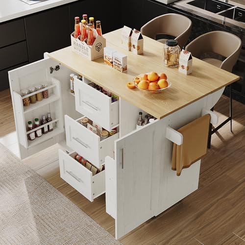 Kücheninsel, abnehmbare Trennwände, Rollen abnehmbar als Küchenschränke, Esszimmerwagen mit Arbeitsplatte, Buffetschrank, Esszimmerwagen mit Holzmaserung, seitlicher Handtuchhalter mit Rollen, weiß von Crlnaup