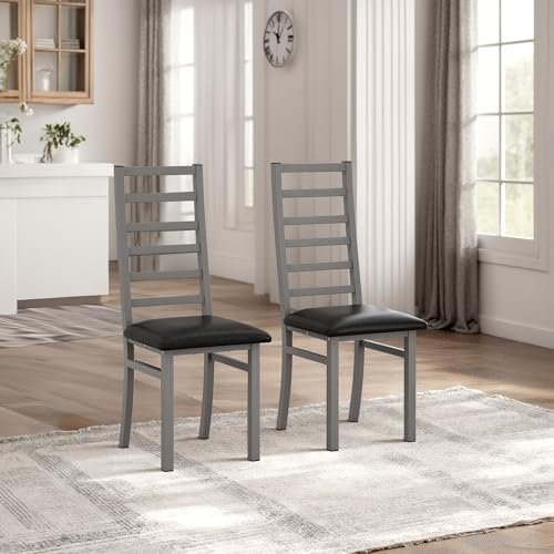 Metal Dining Chairs Set of 2, Steel Legs and PU Leather Seats, High Back Armless Dining Chairs, for Kitchen, Living Room, Grey von Crlnaup