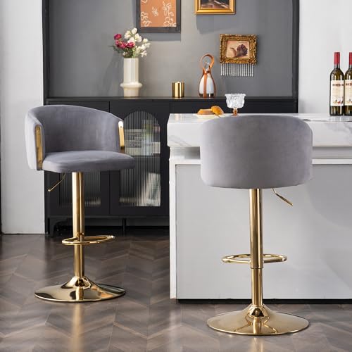 Modern rotatable Height Adjustable bar stools, modern bar stools for Kitchen,=, and Restaurant counters, Lift with Middle backrest and Gold footrest (Set of 2) von Crlnaup