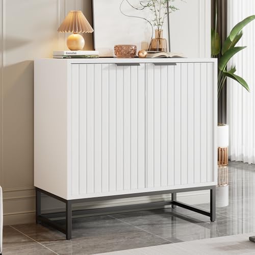Moderne Sideboard Kommode mit 2 Türen in Vakuum-Formgebung, Standschrank Lagerung Schrank mit Metallgriffen und Rahmenbeinen, geeignet für Wohnzimmer, Flur und Esszimmer - Maße: B80/T40/H80 cm von Crlnaup