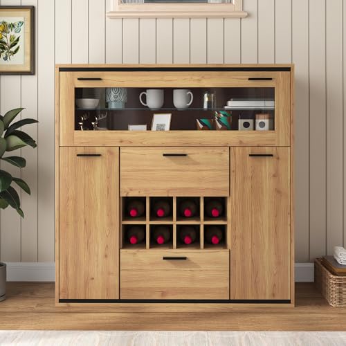 Sideboard, Eleganter Weinschrank mit Doppeltüren, Glasregal und Weinhalterung - Perfekte Aufbewahrung in einem stilvollen Sideboard von Crlnaup