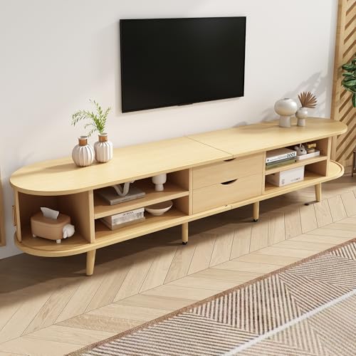 Wohnzimmer-TV-Schrank mit Stauraum + runder Tischplatte MDF Holzmaserung 2 Schubladen, Tragkraft 30KG Größe 175 x 40 x 42cm von Crlnaup