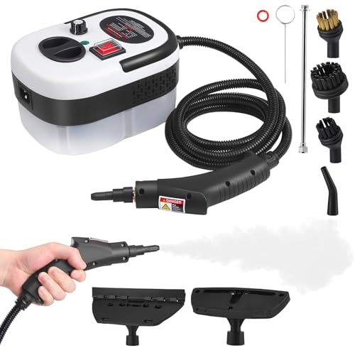 Dampfreiniger, 2500 W Druck-Hand-Mehrzweck-Dampfgarer, Reinigung mit 1200 ml großem Wassertank, 6 Stufen, verstellbarer Tiefenreiniger für Sofa, Auto, Teppiche, Polster (weiß) von Crlvlyn