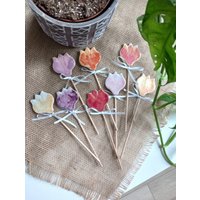 Keramik Tulpenstecker Gartendeko, Pflanzenstecker, Gesprenkeltes Steingut, Gartenkunst, Pflanzengeschenk, Kleine Keramiktulpe von CroakandBloom