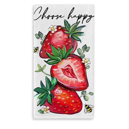Croar Geschirrtuch mit Erdbeermotiv, Motiv: Happy Fruit Bee zum Trocknen, Handtuch, Backen, Kochen, für Frühling und Sommer, Heimdekoration, 45,7 x 66 cm Croar Geschirrtuch mit Erdbeermotiv, Motiv: Happy Fruit Bee zum Trocknen, Handtuch, Backen, Kochen, für Frühling und Sommer, Heimdekoration, 45,7 x 66 cm von Croar