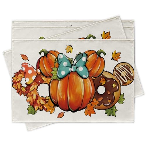Croar Tischsets mit Herbst-Kürbis-Kranz, Donut, Esstischdekoration, saisonale Ahornblätter, Heimdekoration, 30,5 x 45,7 cm, 4 Stück Croar Tischsets mit Herbst-Kürbis-Kranz, Donut, Esstischdekoration, saisonale Ahornblätter, Heimdekoration, 30,5 x 45,7 cm, 4 Stück von Croar