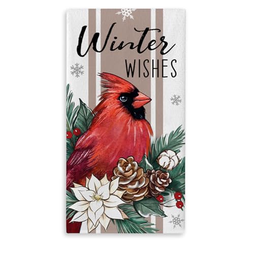 Croar Winter Wishes Kardinal-Küchen-Geschirrtuch, roter Vogel, Weihnachtsstern, Tannenzapfen, Nadel, Trocken-Handtuch, Backen, Kochtuch, Weihnachtsschneeflocke, saisonale Heimdekoration, 45,7 x 66 cm Croar Winter Wishes Kardinal-Küchen-Geschirrtuch, roter Vogel, Weihnachtsstern, Tannenzapfen, Nadel, Trocken-Handtuch, Backen, Kochtuch, Weihnachtsschneeflocke, saisonale Heimdekoration, 45,7 x 66 cm von Croar