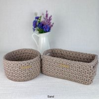 2Er Set Häkelkorb in Runder Und Rechteckiger Form, Mit Henkel, Aufbewahrungskorb, Dekokorb, Utensilo Für Wickeltisch, Geschenkidee von CrochetLeeDesign