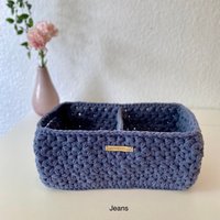 Häkelkorb in Rechteckiger Form, Organizer Mit Henkeln Und Fächern, Aufbewahrungskorb, Dekokorb, Utensilo Für Wickeltisch, Geschenkidee von CrochetLeeDesign
