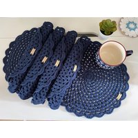 Handgemacht Gehäkelte Baumwolle Platzset Runde Tischdekoration, Waschbar von CrochetOxeMyFriend