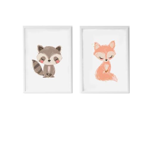 Crochetts Set mit 2 Bildern, 33 x 43 x 2 cm, Eichhörnchen, Fuchs, 2 Stück von Crochetts