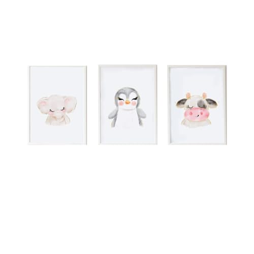 Crochetts Set mit 3 Bildern, 33 x 43 x 2 cm, Elefant, Kuh, Pinguin, 3 Stück von Crochetts