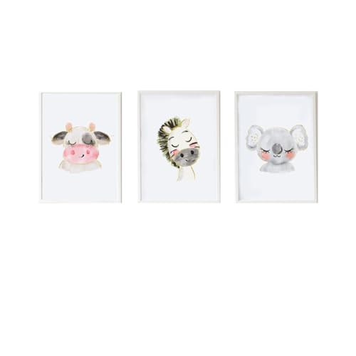 Crochetts Set mit 3 Bildern, 33 x 43 x 2 cm, Zebra, Kuh, Koala, 3 Stück von Crochetts