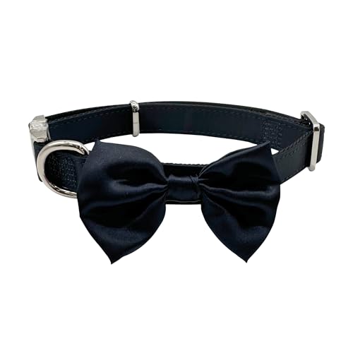 Croci Ceremony Hundehalsband für männliche Hunde, mit Fliege, für Hochzeit, Blauer Satin-Stoff, Silberne Details, für kleine, mittelgroße und große Hunde, S/28–44 cm von Croci