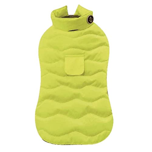 Croci Eco Leaves Yellow Hundejacke, Rückengröße 45 cm, ökologisch hergestellt aus recycelten Materialien, gepolstert und verstellbar, mit Gummiband und Loch für Leine und Geschirr, gelbe Farbe von Croci