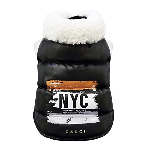 Croci wasserdichte Jacke für Hunde New York City, Rückengröße 40 cm, gepolstert und verstellbar, mit Gummizug und Loch für Leine und Geschirr, Schwarze Farbe von Croci