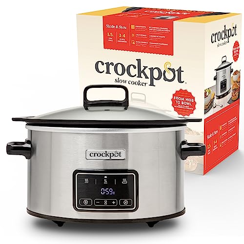 Crockpot Sizzle & Stew Digital Slow Cooker | 3,5 L (3-4 Personen) | Abnehmbare induktionsgeeignete Schüssel für Fleisch und Gemüse | EU 2 Pin Stecker | Edelstahl [CSC111X] von Crock-Pot